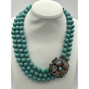 Heidi Daus Turquoise Swavorski Flower Pendant & Glass Beads